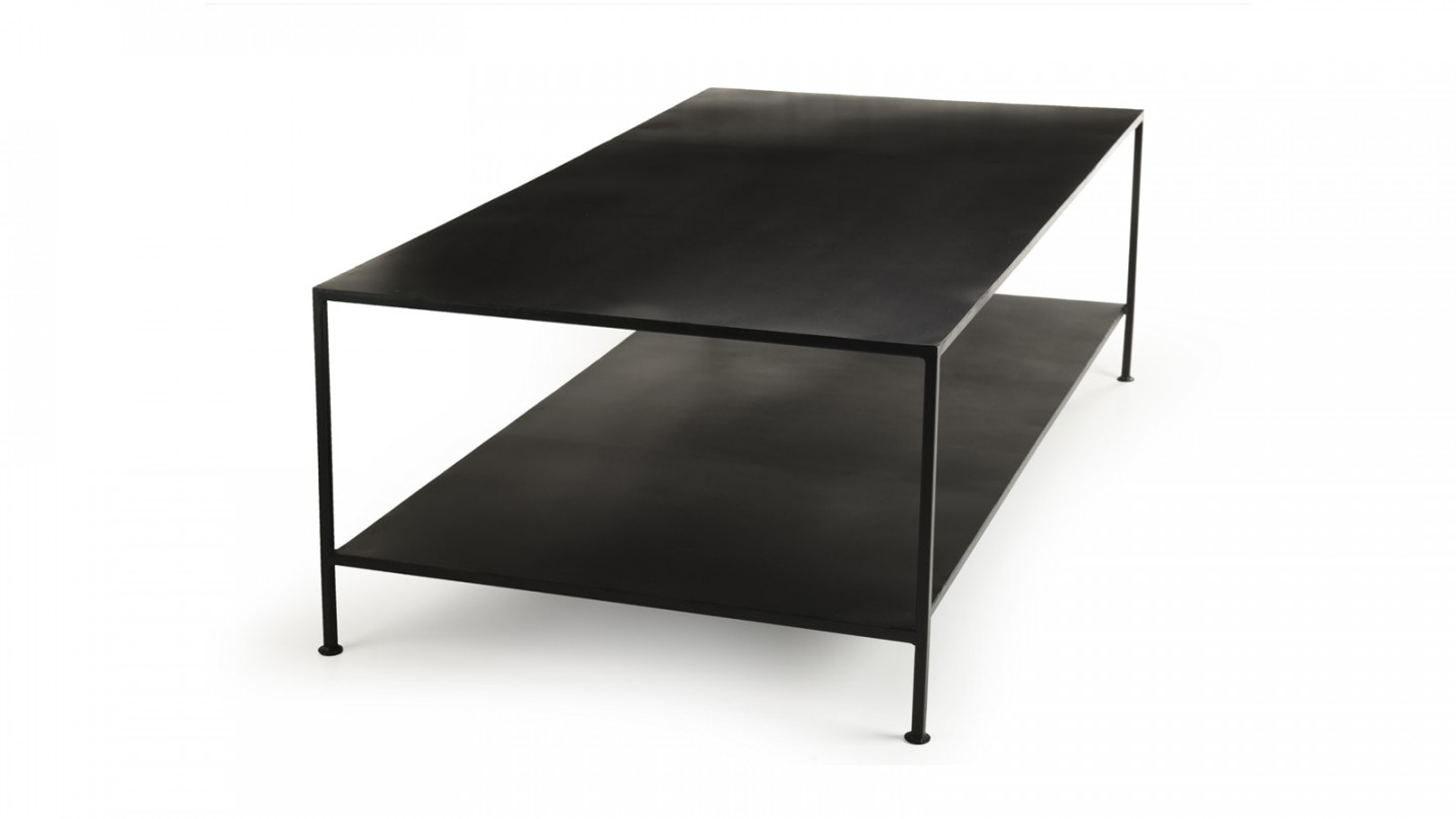 Table basse industrielle rectangulaire en métal noir - Collection Romain