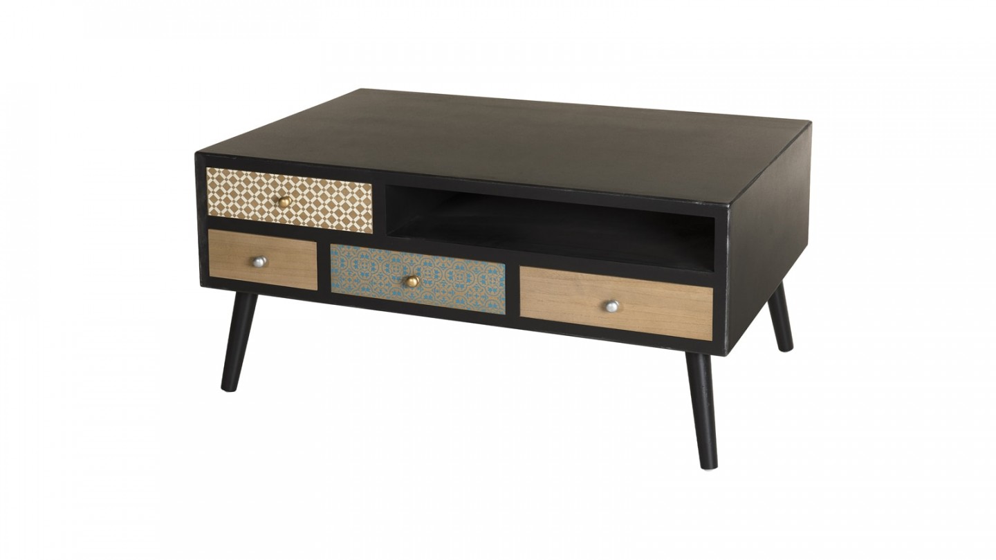 Table basse 8 tiroirs multicolores - Collection Léon