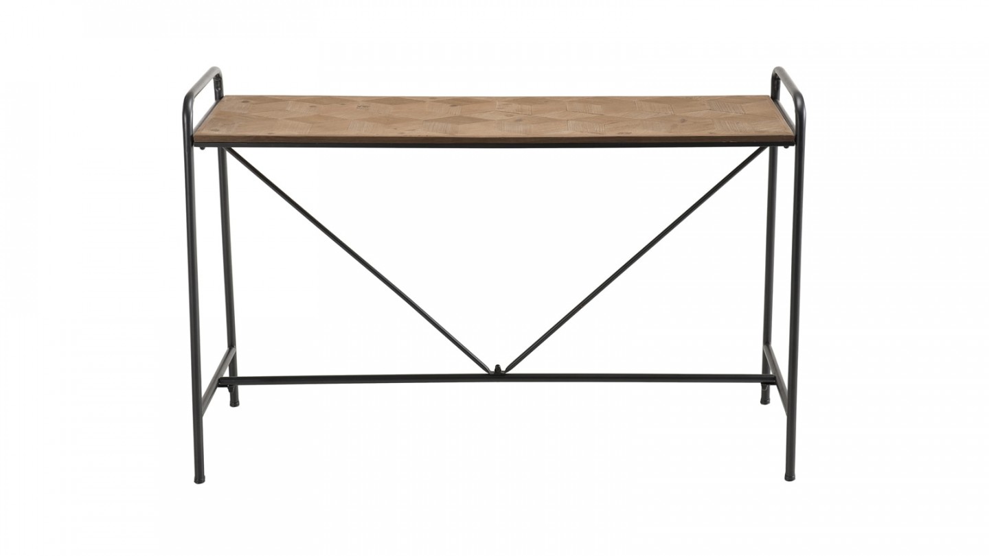 Console en pin marqueté piètement en métal noir - Collection Helena