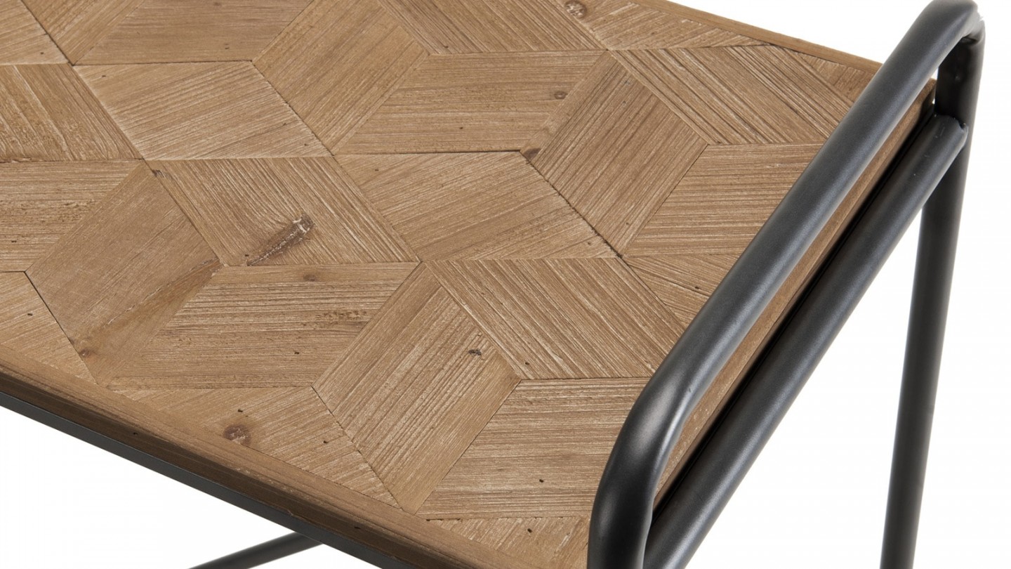 Console en pin marqueté piètement en métal noir - Collection Helena