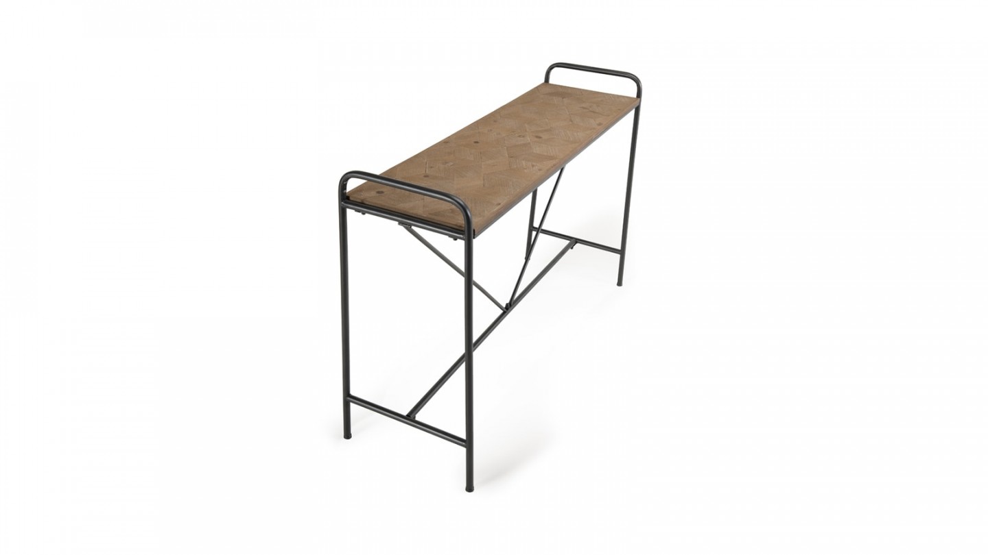 Console en pin marqueté piètement en métal noir - Collection Helena