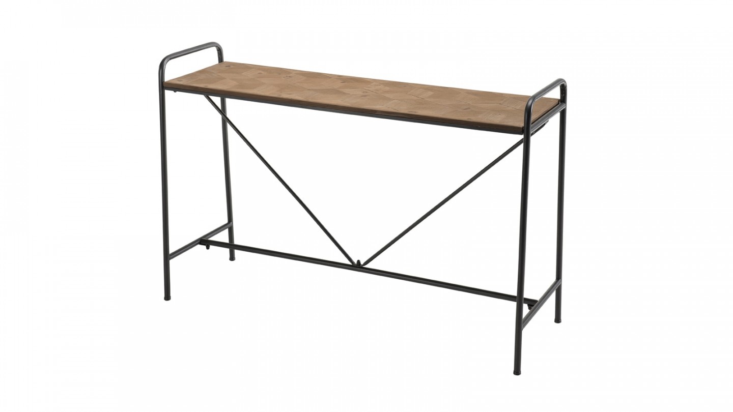 Console en pin marqueté piètement en métal noir - Collection Helena