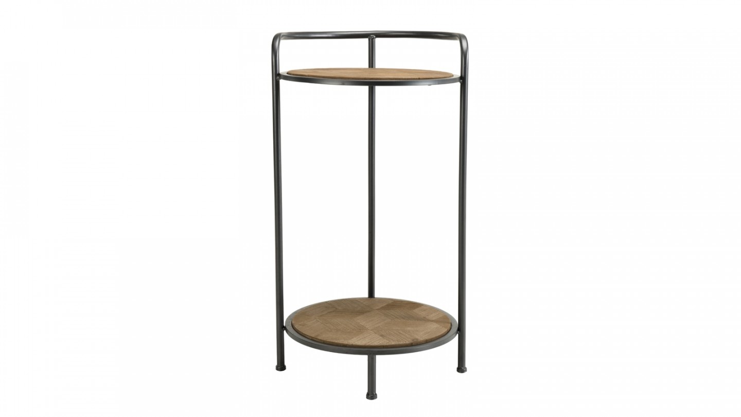 Table d'appoint ronde en pin marqueté piètement métal noir - Collection Helena