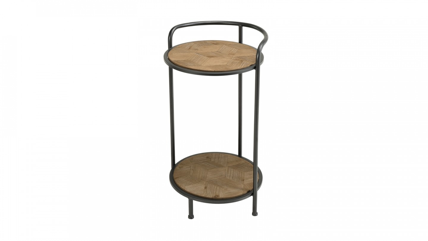 Table d'appoint ronde en pin marqueté piètement métal noir - Collection Helena