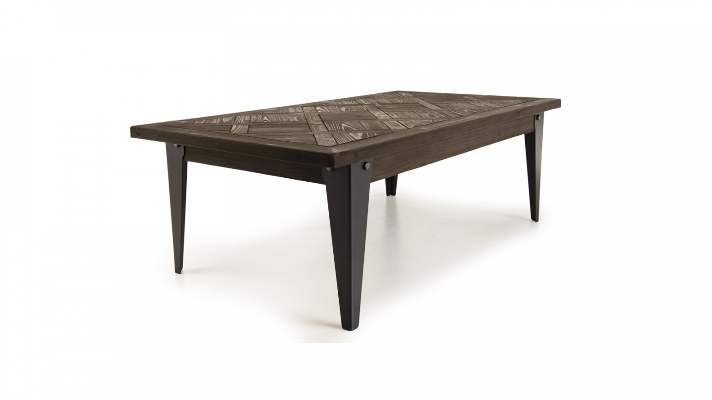 Table basse 120x65cm en pin marqueté piètement métal - Collection Dorrie