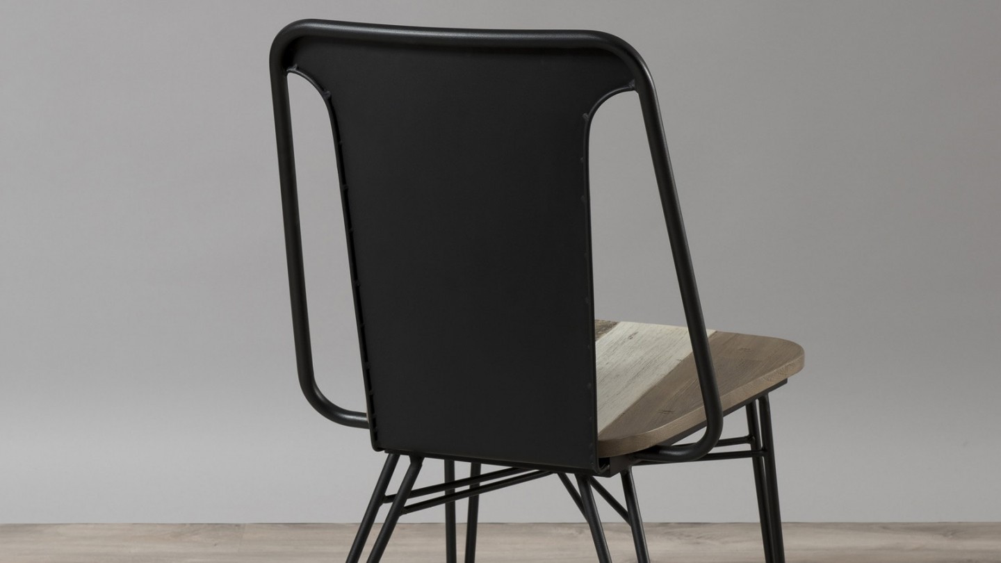 Lot de 2 chaises en métal noir assise en acacia - Collection Carmen