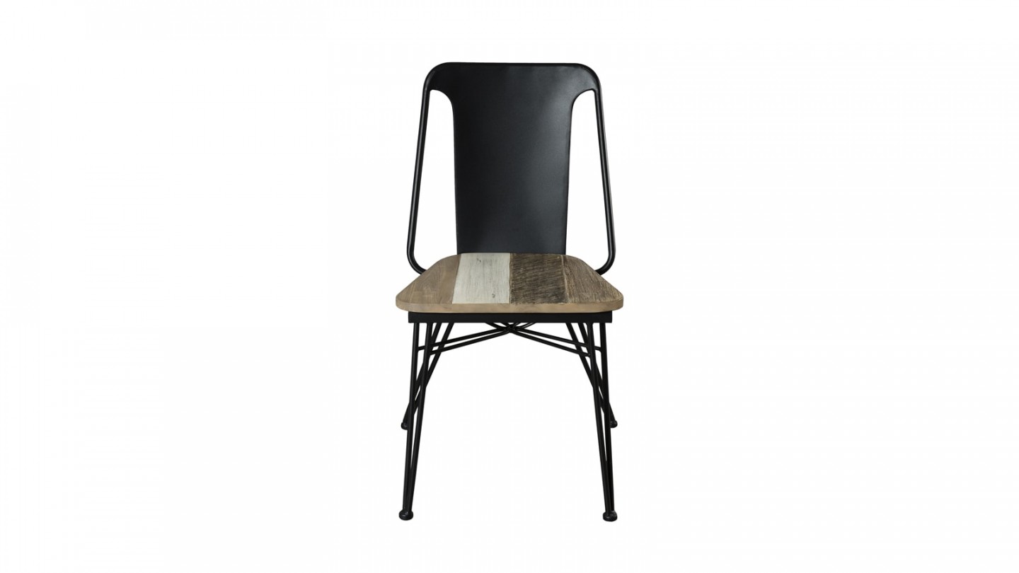 Lot de 2 chaises en métal noir assise en acacia - Collection Carmen