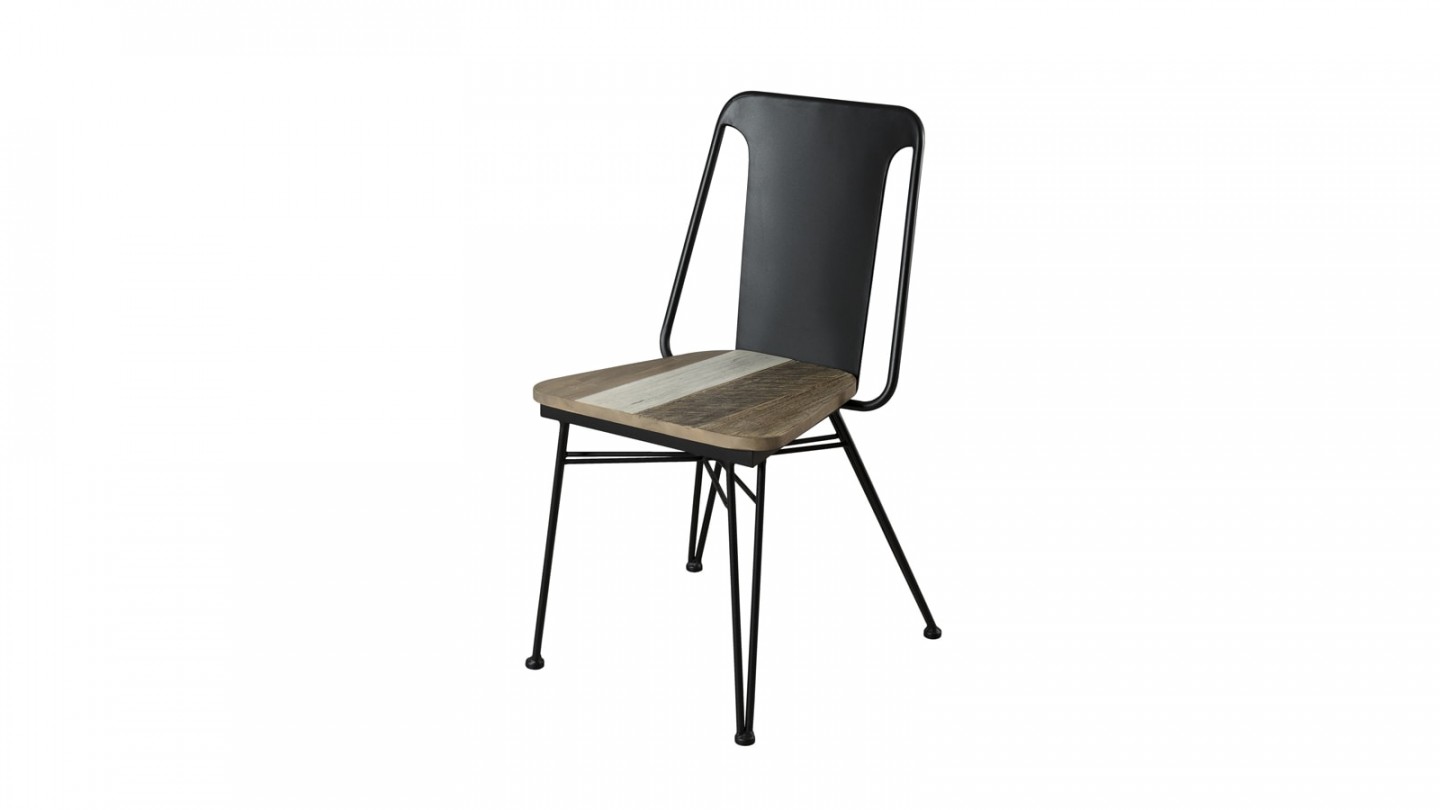 Lot de 2 chaises en métal noir assise en acacia - Collection Carmen