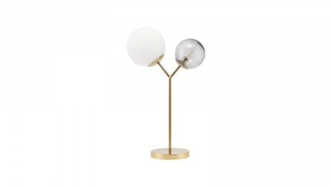 Lampe à poser 2 boules en verre blanc et gris structure en laiton - Collection Twice - House Doctor