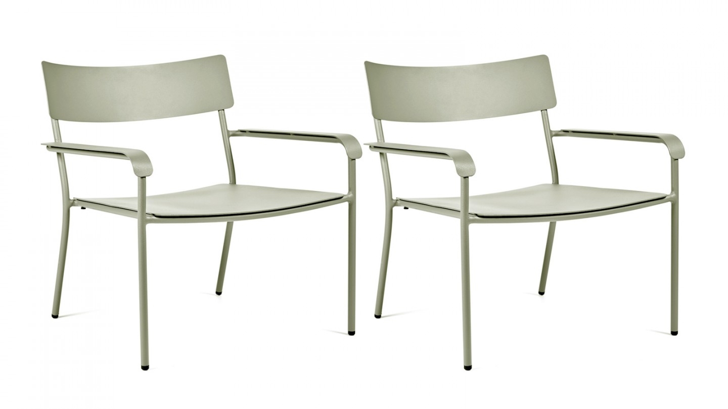 Lot de 2 fauteuils avec accoudoirs en aluminium vert - Collection August
