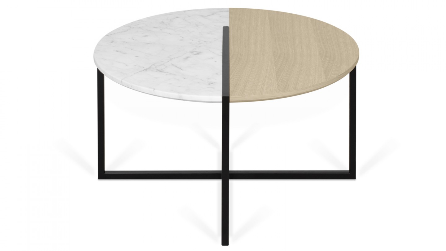Table d'appoint bi-matière bois et marbre blanc Ø80cm - Collection Sonata - Temahome