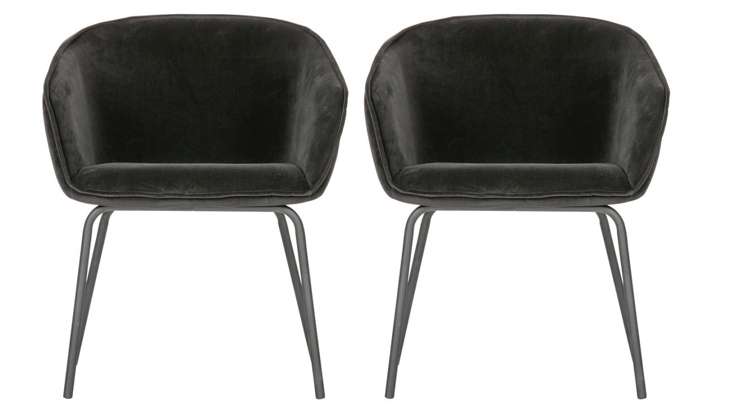 Lot de 2 chaises en velours noir piètement métal - Collection Sien - Woood