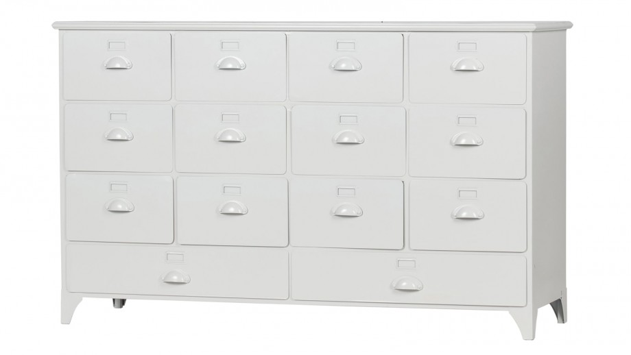 Meuble de rangement 14 tiroirs en métal blanc Collection Archive