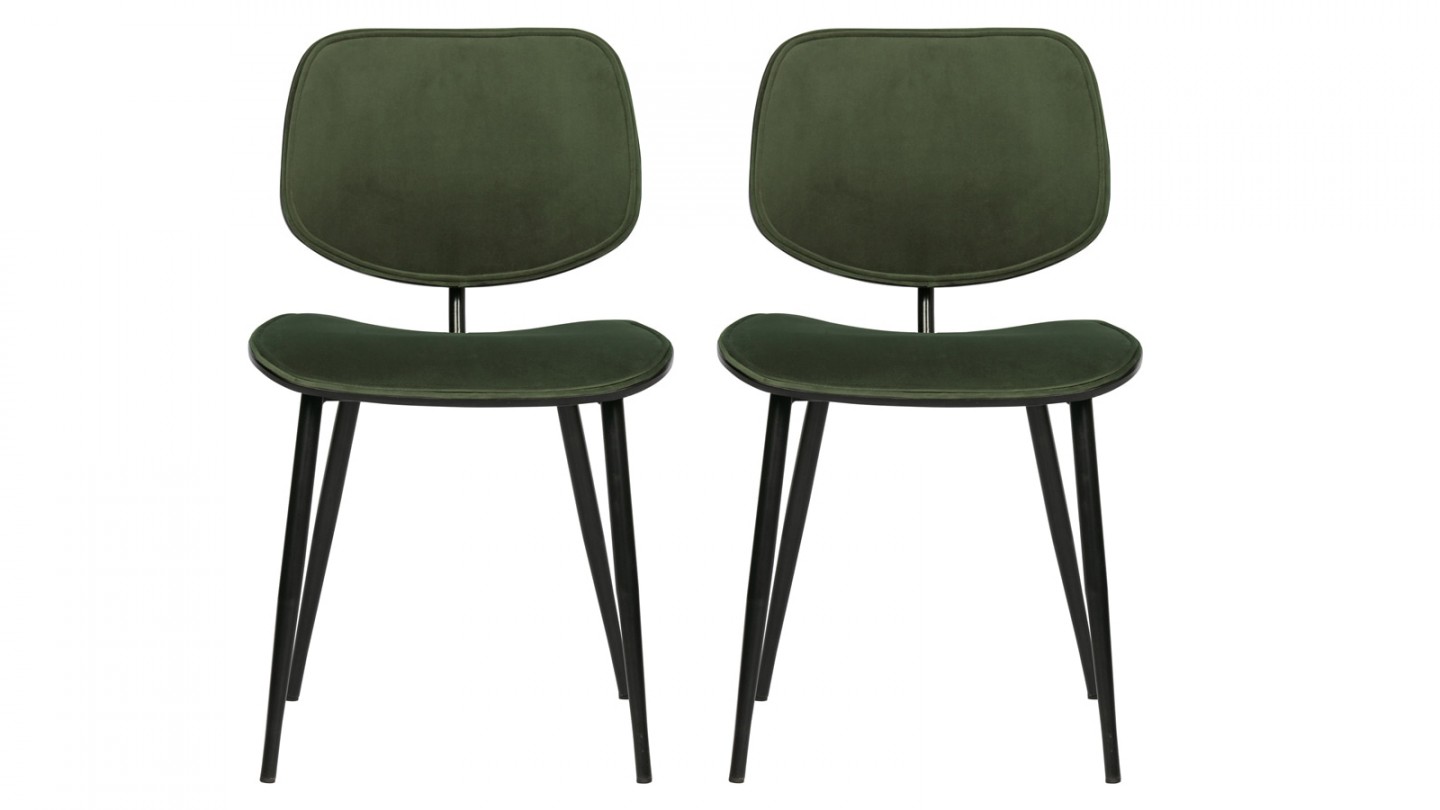 Lot de 2 chaises en velours vert piètemen métal - Collection Jackie - Woood