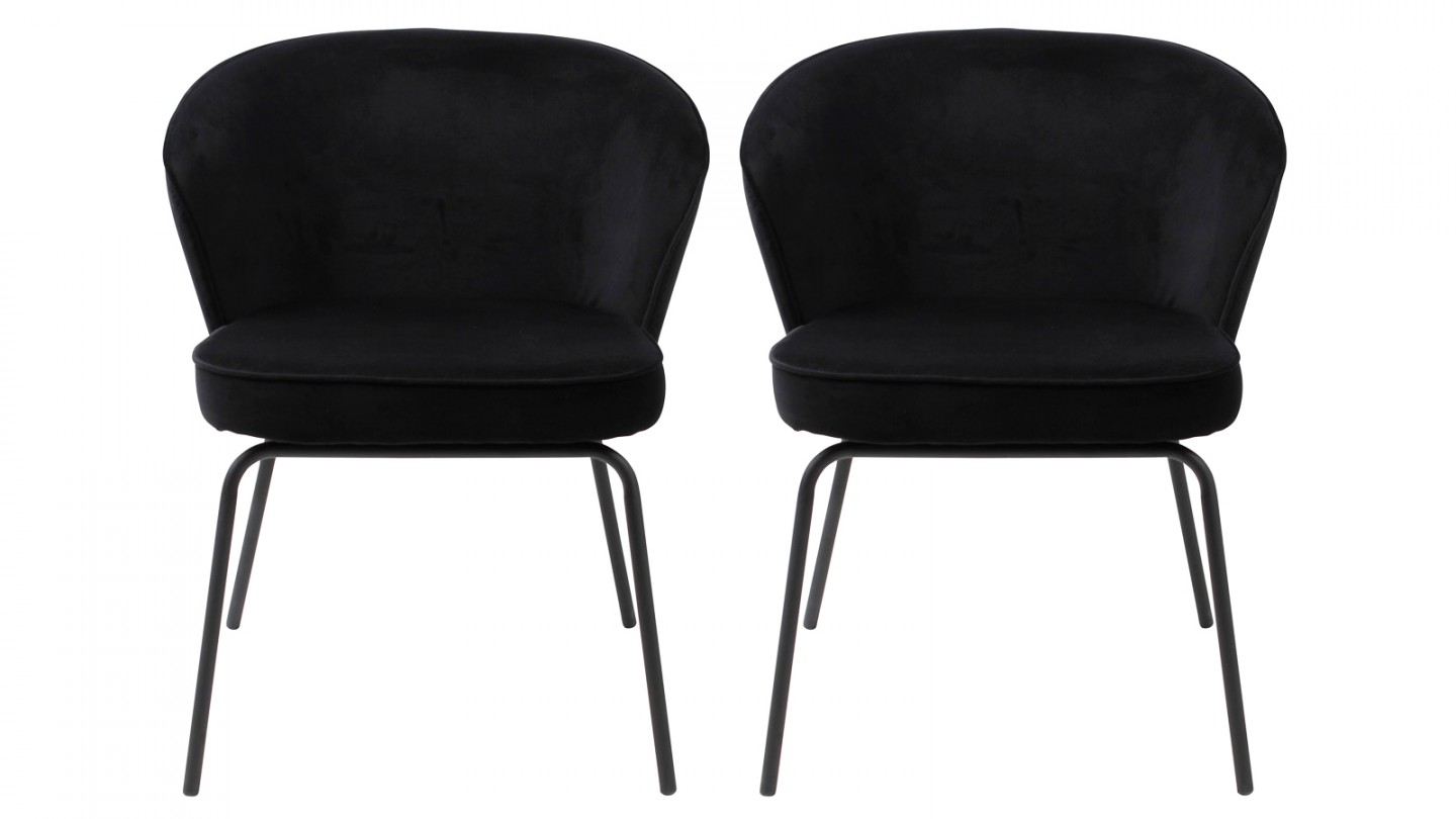 Lot de 2 chaises repas en velours noir piètement en métal - Collection Admit - BePureHome