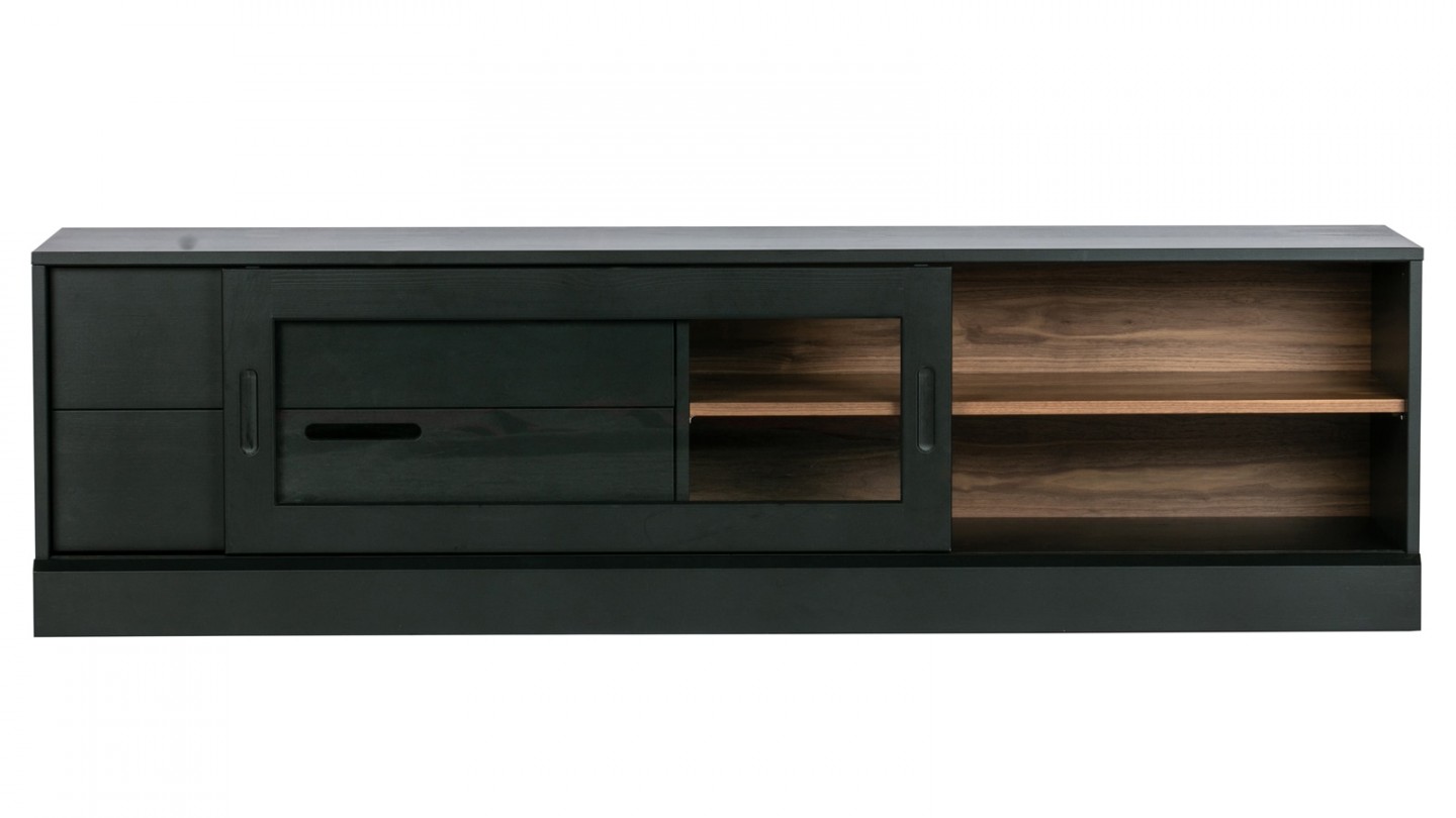 Meuble TV 1 porte 2 tiroirs en bois noir mat - Collection James - Woood
