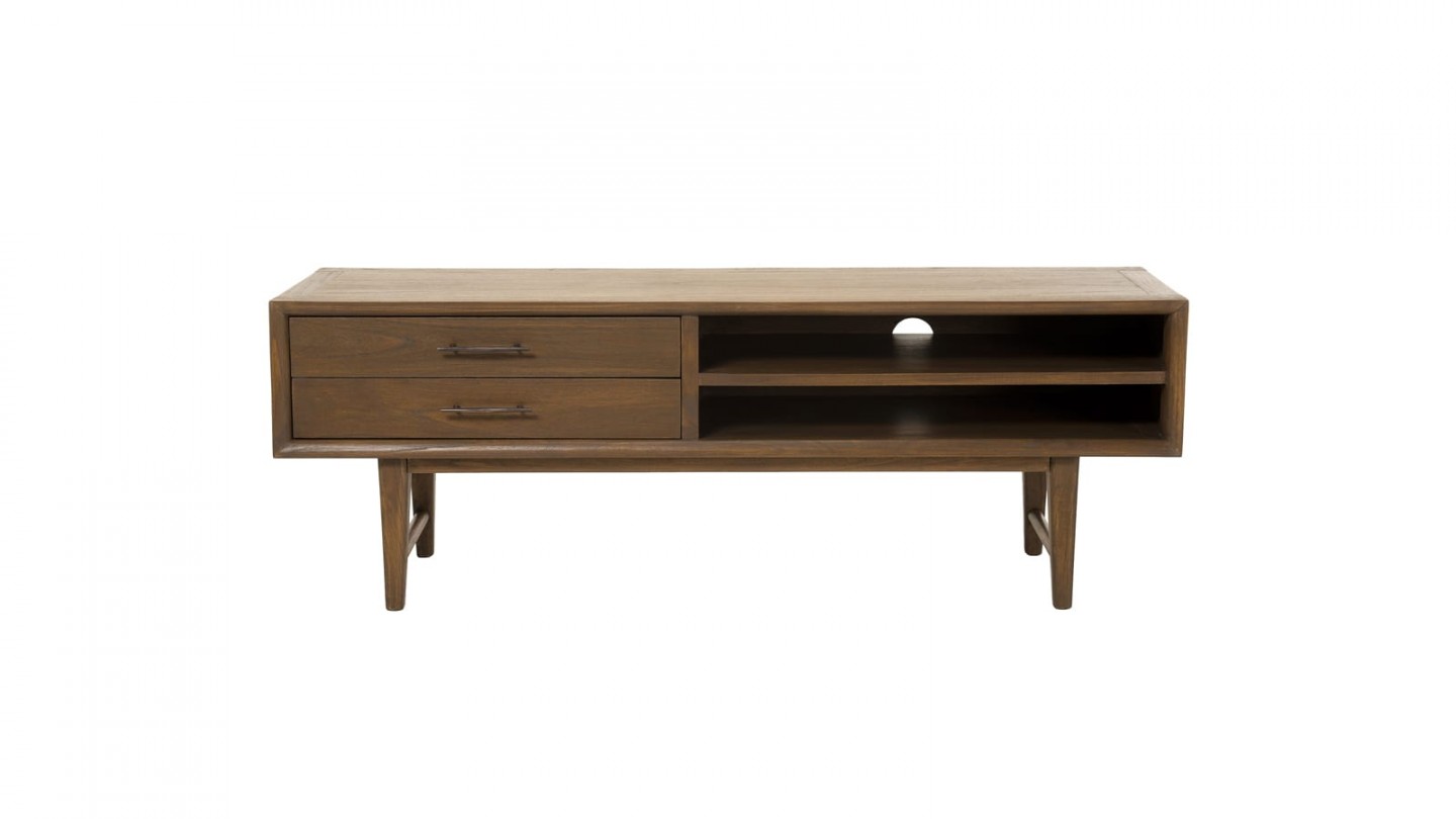 Meuble TV 2 tiroirs 2 niches en mindi - Collection Lara
