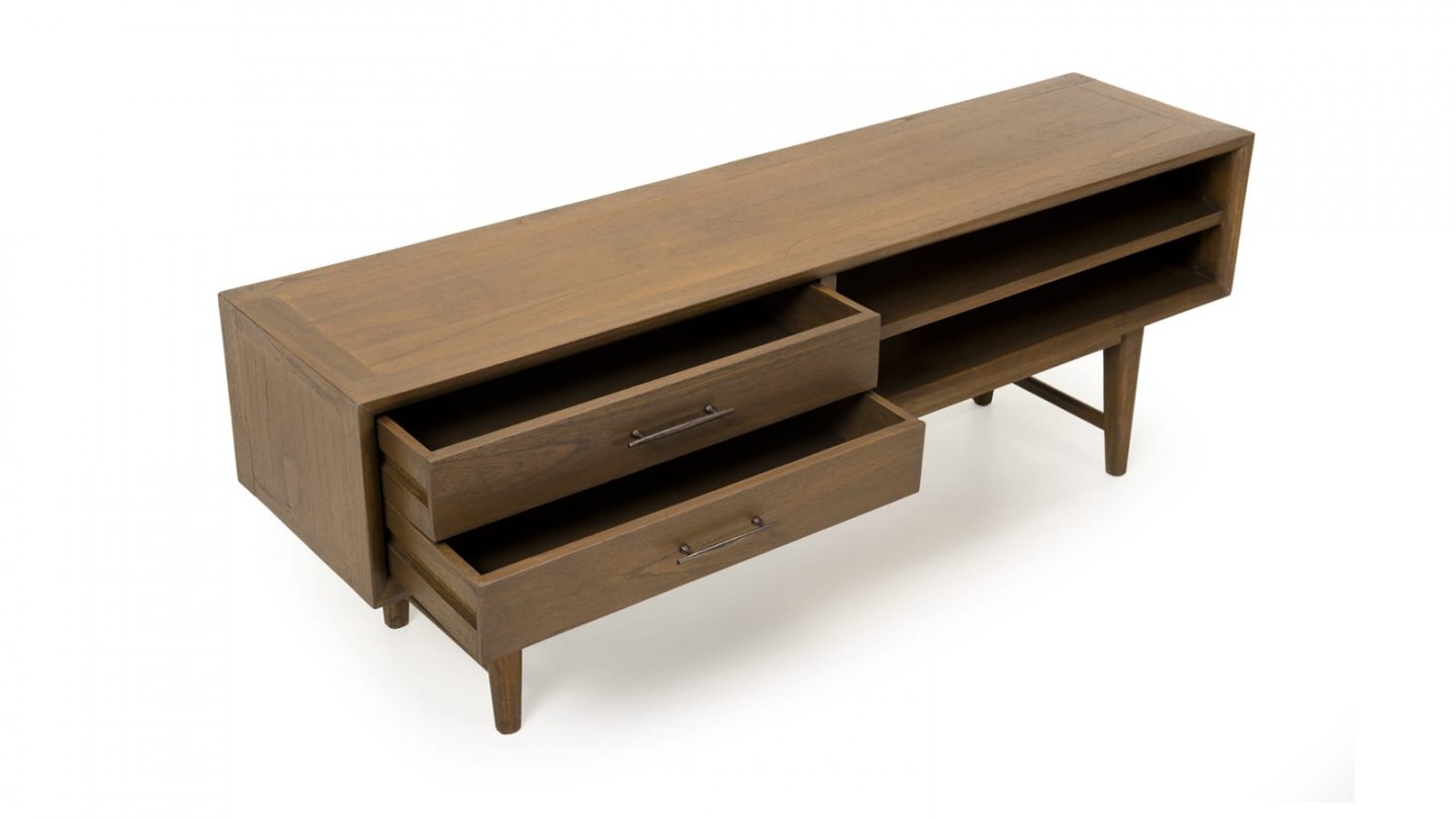 Meuble TV 2 tiroirs 2 niches en mindi - Collection Lara