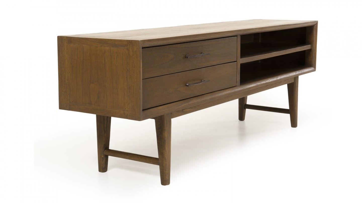 Meuble TV 2 tiroirs 2 niches en mindi - Collection Lara