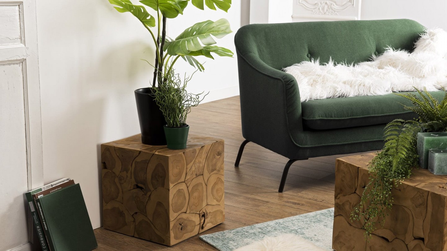 Table d'appoint cube en teck mozaïc - Collection Sam