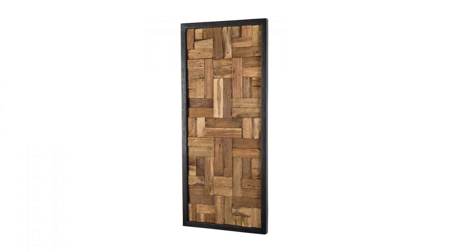 Décoration murale rectangulaire mozaïc en teck recyclé nature - Collection Sam