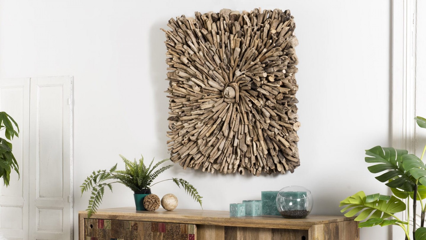 Décoration murale carrée en bois flotté - Collection Sam