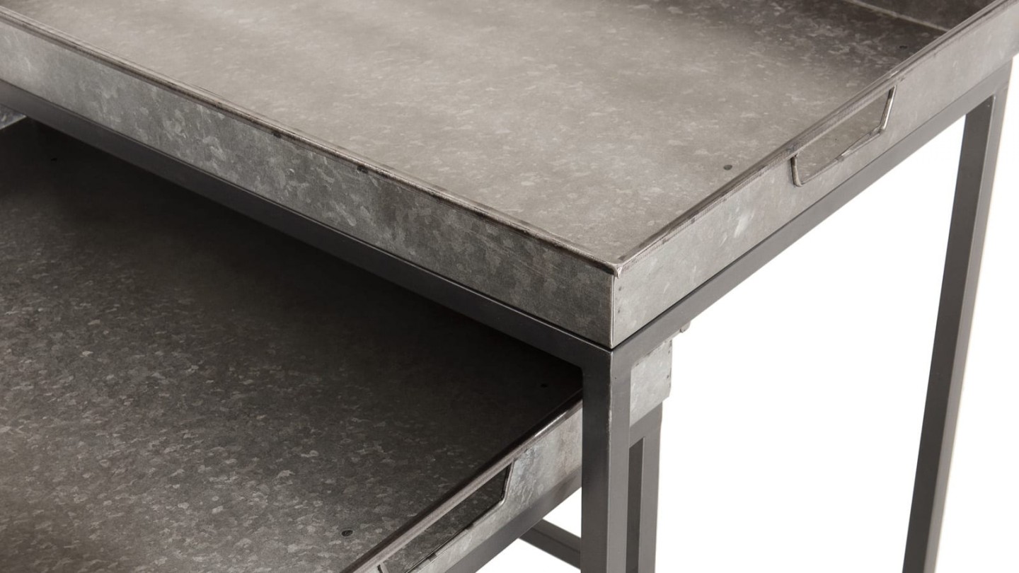 Lot de 2 tables gigognes plateau en zinc piètement en métal - Collection Helena