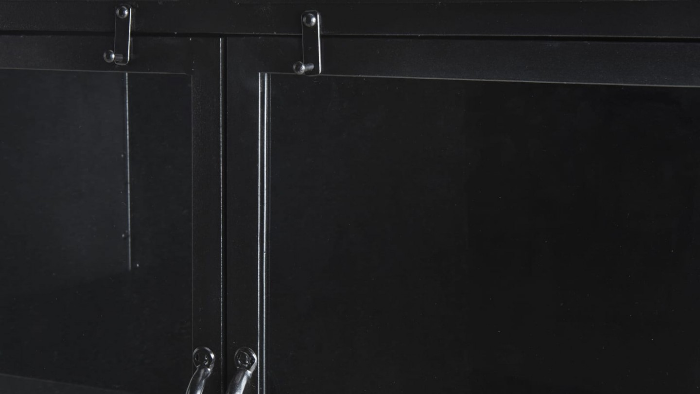 Buffet en métal noir 2 tiroirs 2 portes vitrines - Collection Romain