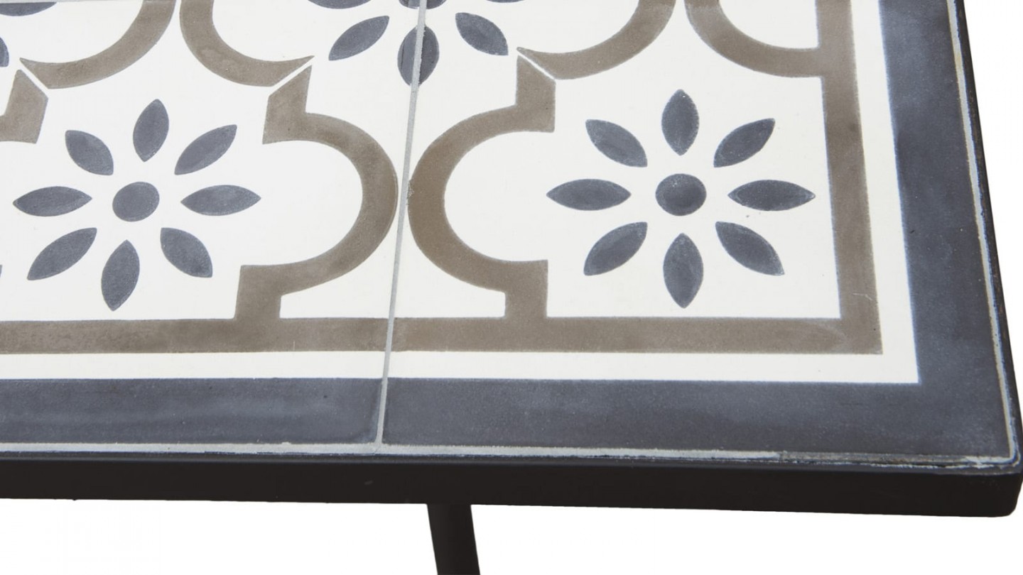 Table de jardin 6 personnes rectangulaire en carreaux de ciment piètement métal - Collection Vick