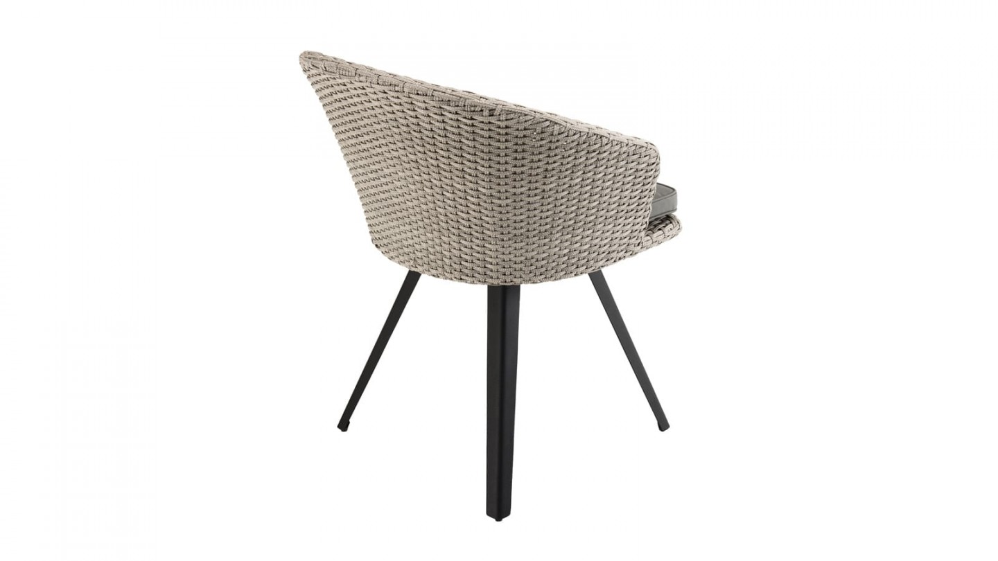 Fauteuil de jardin en rotin synthétique gris avec coussin gris piètement en métal noir - Collection Vick