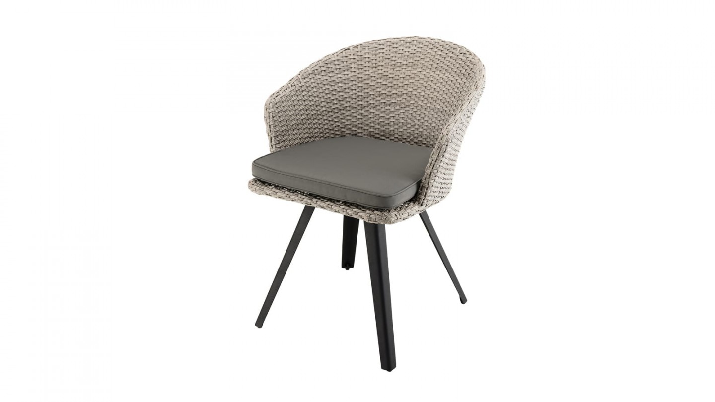 Fauteuil de jardin en rotin synthétique gris avec coussin gris piètement en métal noir - Collection Vick