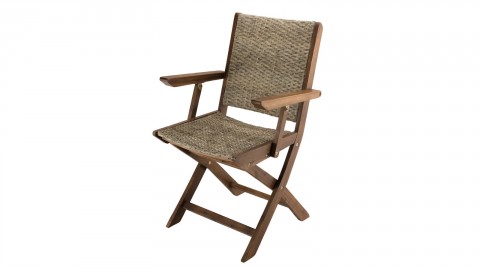 Lot de 2 fauteuils de jardin pliants en rotin synthétique et acacia - Collection Victor