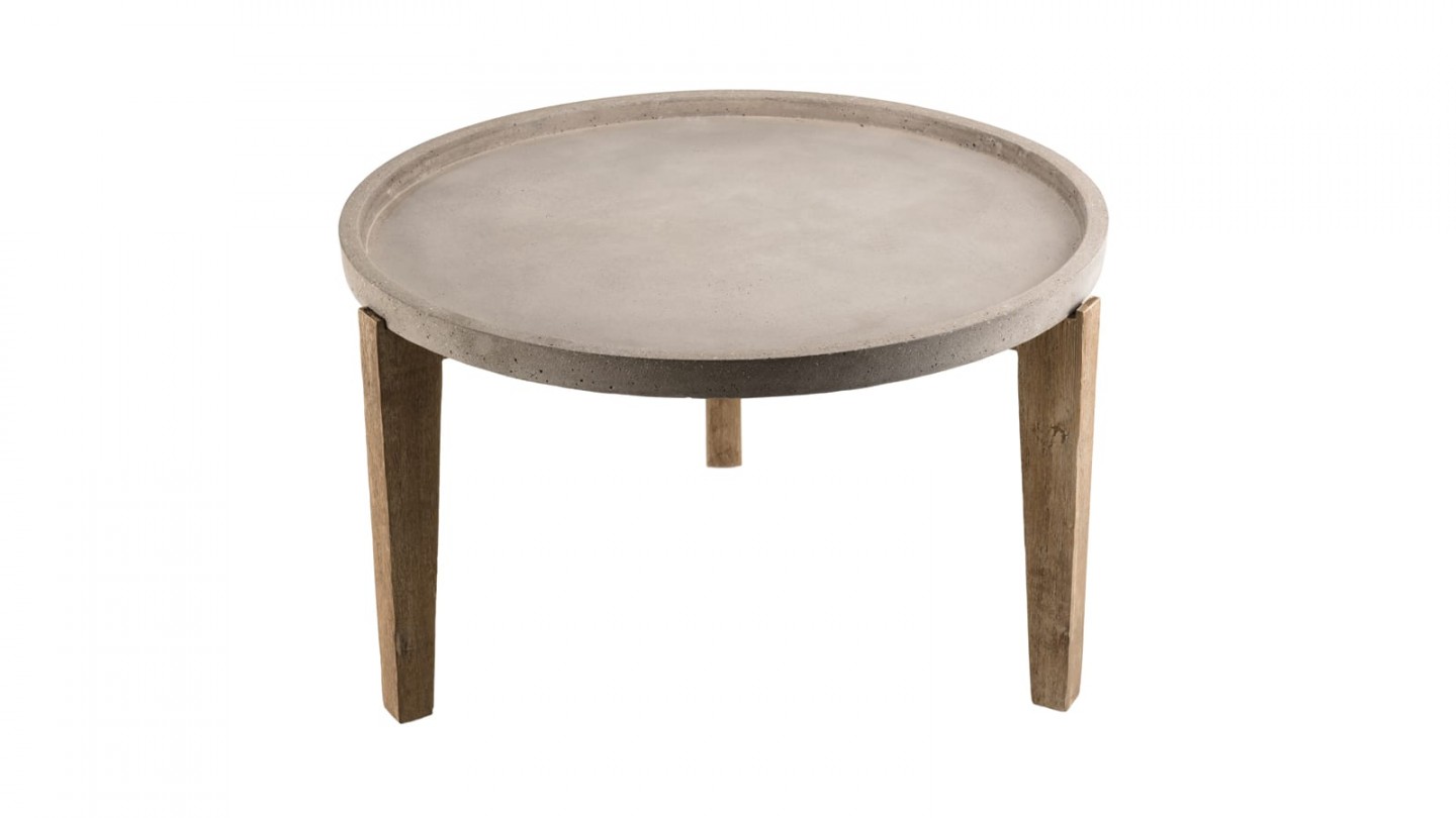 Table d'appoint de jardin ronde 80cm en béton piètement en acacia - Collection Victor