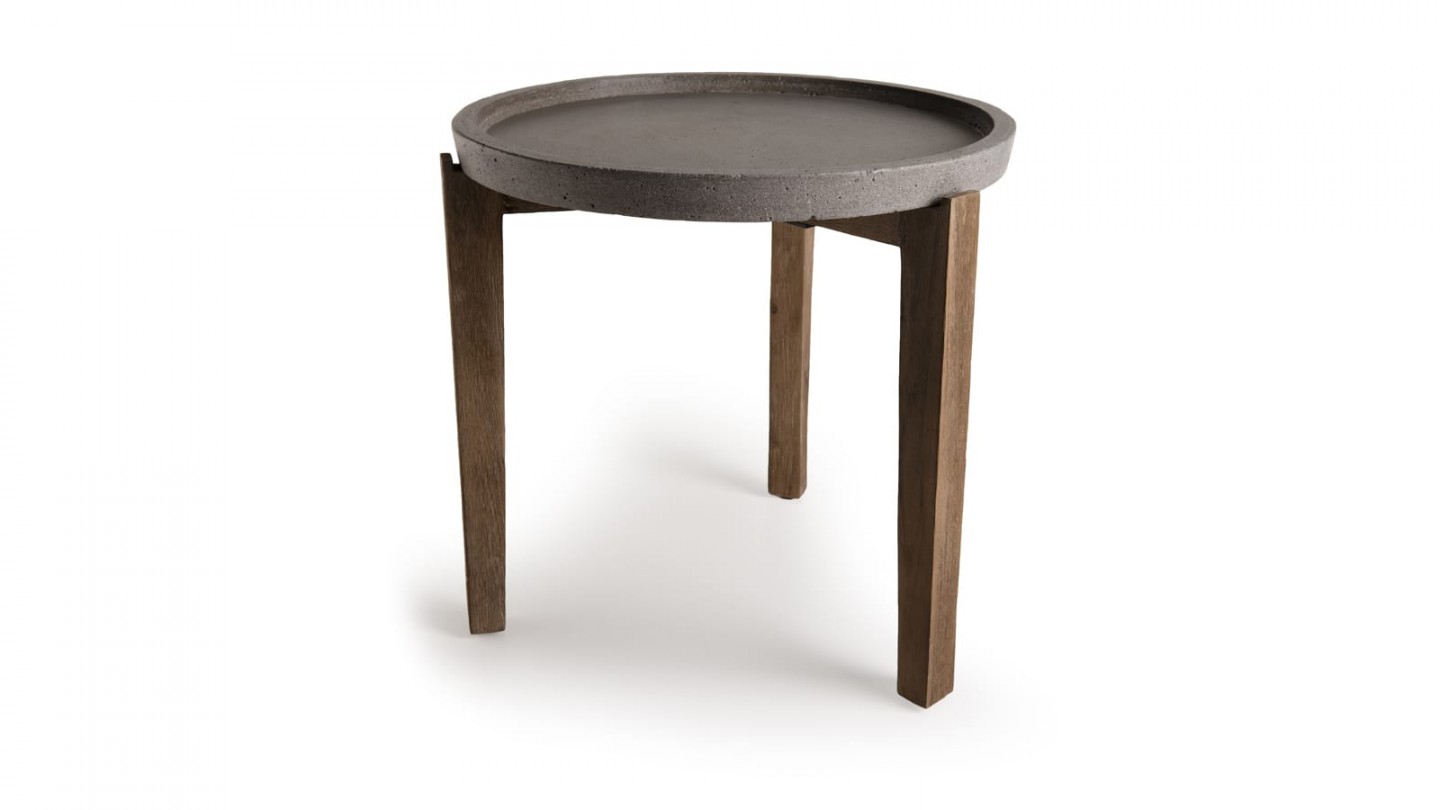 Table d'appoint de jardin ronde 50cm en béton piètement en acacia - Collection Victor