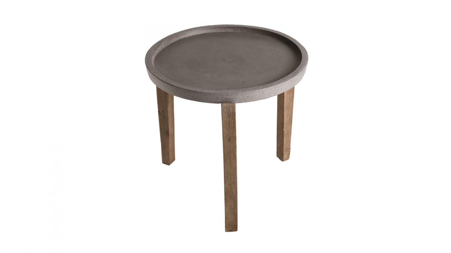 Table d'appoint de jardin ronde 50cm en béton piètement en acacia - Collection Victor