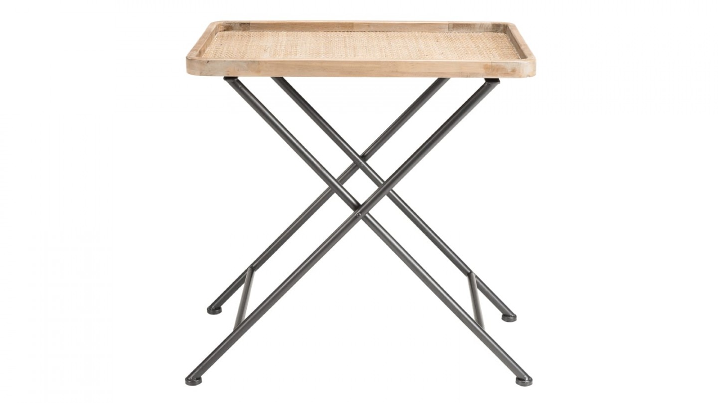 Table d'appoint rectangulaire en rotin piètement en métal noir - Collection Doria
