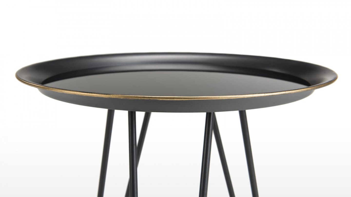 Table d'appoint ronde en métal noir et doré - Collection Doria