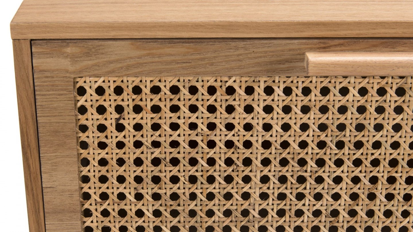 Table basse 2 tiroirs 2 niche en bois naturel et rotin - Collection Rodrigo