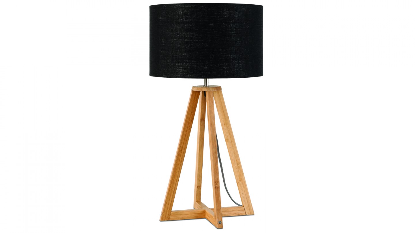 Lampe à poser en bambou abat jour en lin noir Collection Everest - Good&Mojo