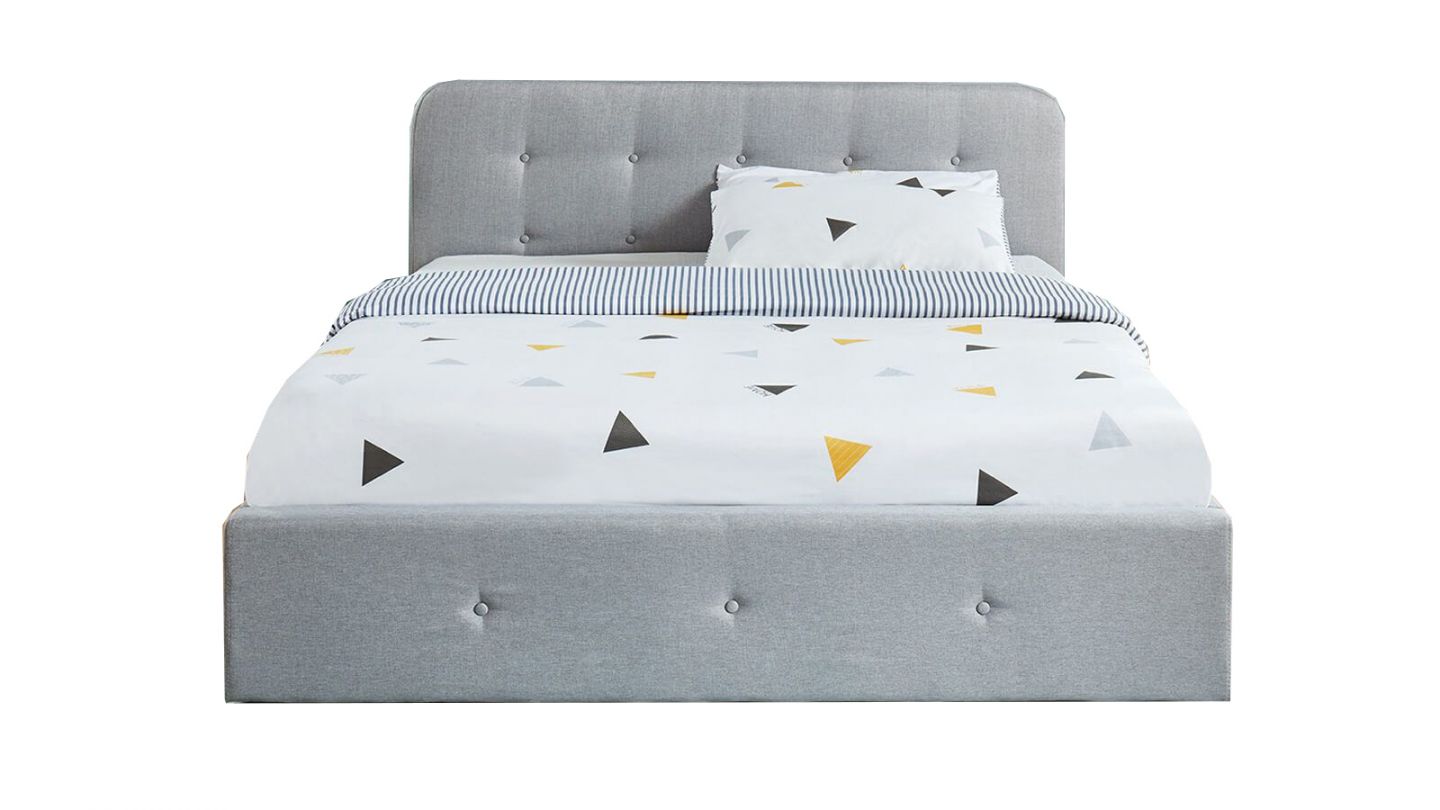 Lit coffre 180x200 cm gris clair avec tête de lit + sommier à lattes - Collection Kate