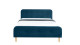 Lit adulte scandinave 160x200 en velours bleu paon avec tête de lit capitonnée et sommier à lattes inclus - Collection Mark