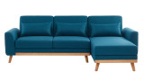 Canapé d'angle scandinave convertible en tissu bleu avec couchage 110x210cm - Collection Mathis