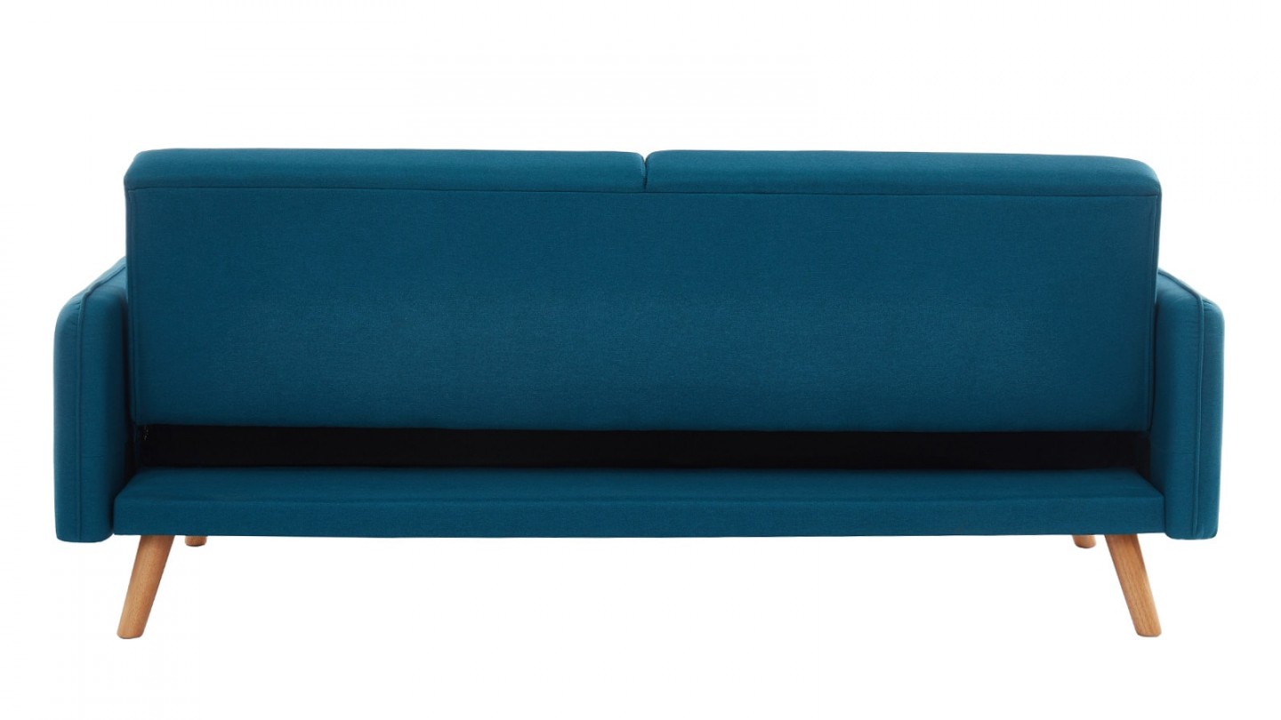 Canapé scandinave 3 places convertible en tissu bleu avec couchage 113x190cm - Collection Theo