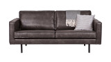 Canapé 3 places en cuir noir, piètement en bois - Collection Rodéo - BePureHome