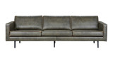 Canapé 4 places en cuir, piètement en bois et couleurs kaki - Collection Rodéo - BePureHome