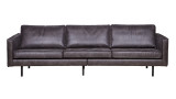 Canapé 4 places en cuir noir, piètement en bois - Collection Rodéo - BePureHome