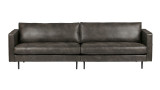 Canapé 4 places en cuir noir, piètement en bois - Collection Rodéo - BePureHome