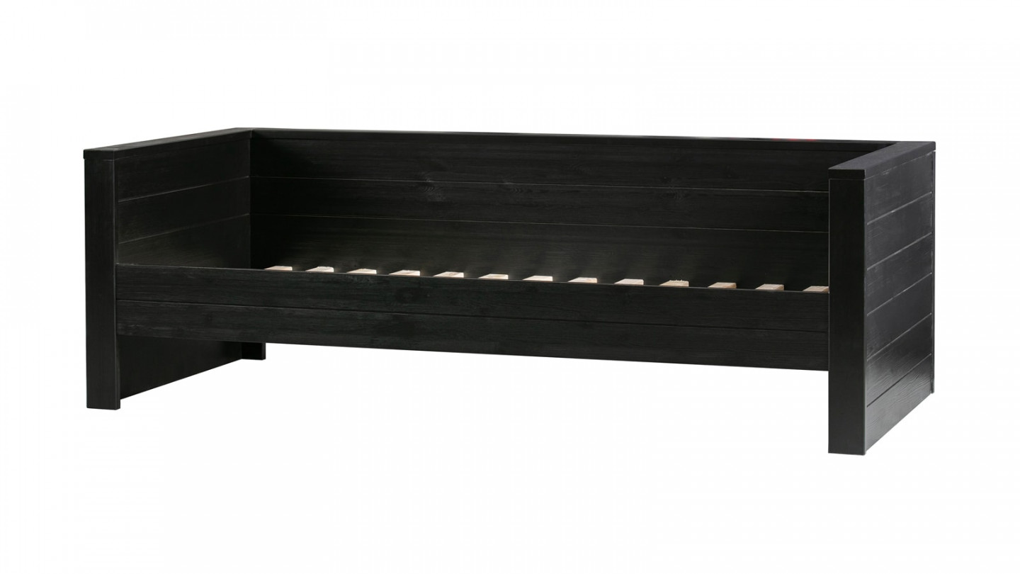 Lit canapé en pin laqué noir - Collection Dennis - Woood