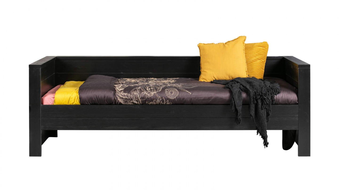 Lit canapé en pin laqué noir - Collection Dennis - Woood