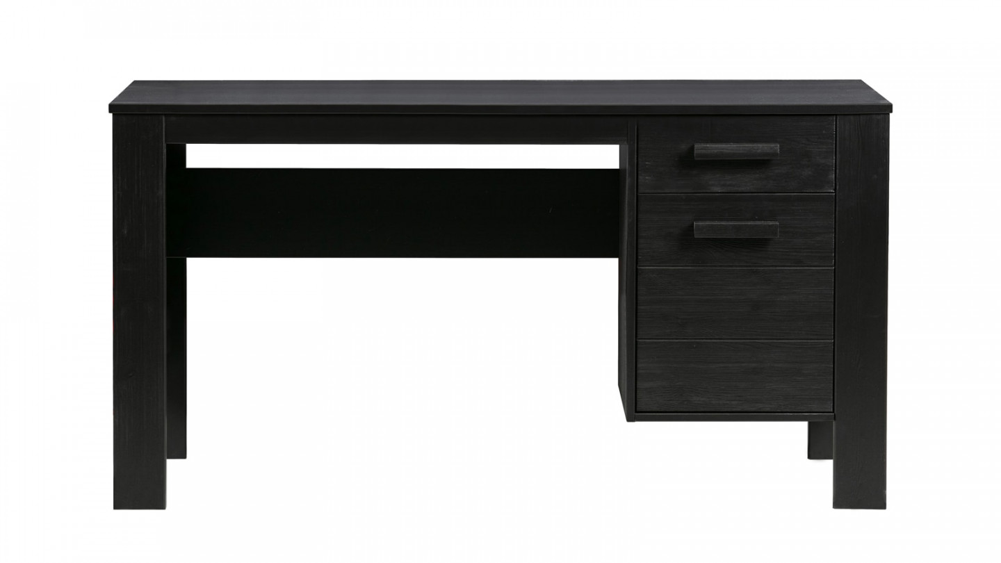 Bureau 1 porte 1 tiroir en pin laqué noir - Collection Dennis - Woood